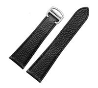 CAWEUER Leather Watch Strap Compatible With Cartier London Solo Soft Comfortable Lychee Pattern Watchband Accessories 20mm 22mm 23mm(Black Silver,20mm)