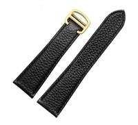 CAWEUER Leather Watch Strap Compatible With Cartier London Solo Soft Comfortable Lychee Pattern Watchband Accessories 20mm 22mm 23mm(Black Gold,20mm)
