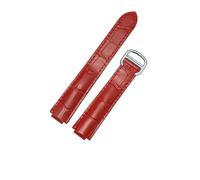 CAWEUER Leather Watchband Compatible With Cartier Blue Balloon Bracelet Replace Watch Cowhide Women Strap 16-9mm,18-11mm, 20-12mm, 22-14mm(Red-silver,8-16mm)