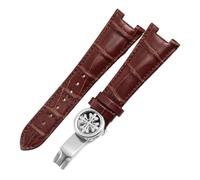 CAWEUER Leather Watchband Compatible With Patek Philippe 5711 5712G Waterproof Concave Folding Buckle 25mm Cowhide Wristband(Brown silver)