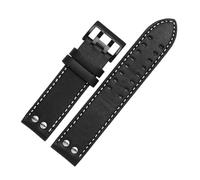 CAWEUER Leather Watchband Replacement Strap Khaki Classic Jazz Seiko Watch Chain Compatible With Hamilton 20mm 22mm(Black,22mm)