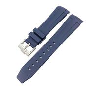 CAWEUER Rubber Strap Suitable Compatible With Longines Conquest L3742/L3781 Diving L3782/L3783 Mechanical Men's 21mm Watchband Bracelet(Blue-silver)