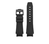 CAWEUER Silicone Rubber Watch Strap Convex Joint Waterproof Black Green Men Watchband Compatible With Rolex Yacht Master Sea Dweller ANCON(Black black-B pin,21mm)