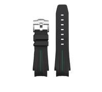 CAWEUER Silicone Rubber Watch Strap Convex Joint Waterproof Black Green Men Watchband Compatible With Rolex Yacht Master Sea Dweller ANCON(Black green-S pin,21mm)