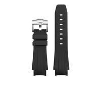 CAWEUER Silicone Rubber Watch Strap Convex Joint Waterproof Black Green Men Watchband Compatible With Rolex Yacht Master Sea Dweller ANCON(Black black-S pin,21mm)