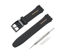 CAWEUER Silicone Watch Strap Compatible With SWATCH 16mm 17mm 19mm 20mm Black Soft Sport Bracelet Rubber Wrist Accessories(Orange line,17mm)