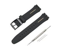 CAWEUER Silicone Watch Strap Compatible With SWATCH 16mm 17mm 19mm 20mm Black Soft Sport Bracelet Rubber Wrist Accessories(Yellow line,16mm)