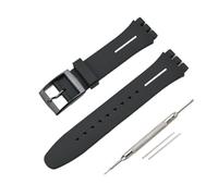 CAWEUER Silicone Watch Strap Compatible With SWATCH 16mm 17mm 19mm 20mm Black Soft Sport Bracelet Rubber Wrist Accessories(White line,17mm)