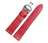 CAWEUER Ultrathin Leather Strap 12 14 15 16 18 20 21 22 23 24mm Blue Brown Red Watchband Compatible With TISSOT Compatible With DW Watch(Red silver B,19mm)