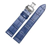 CAWEUER Ultrathin Leather Strap 12 14 15 16 18 20 21 22 23 24mm Blue Brown Red Watchband Compatible With TISSOT Compatible With DW Watch(Blue silver B,19mm)