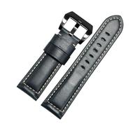 CAWEUER Universal Various Brands Of Oil Wax Leather Watch Strap 20/22/24/26mm Flat Interface Crazy Horse Watchband(Dark blue black,26mm)