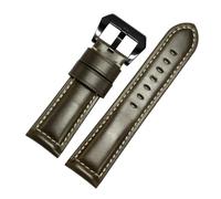 CAWEUER Universal Various Brands Of Oil Wax Leather Watch Strap 20/22/24/26mm Flat Interface Crazy Horse Watchband(Dark green black,22mm)