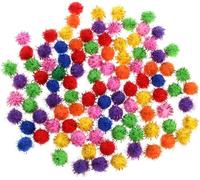 Cawhui 100Pcs Colorful Mini Sparkly Glitter Tinsel Balls Small Pom Ball for Cat Ornaments,Pet Supplies
