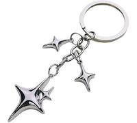 Cawhui 1Pc Silver Cute Star Moon KeychainStainless Steel Key Ring Purse Handbag Backpack Bag Charms Car Holder Convenient to Carry Decoration Small in Size,Keyrings Aesthetic Accessories