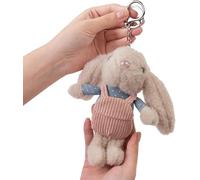 Cawhui 1Pc White 16cm Keychain Decoration,Plush Keychain Overalls Dress-up Long Ear Rabbit Animal Doll Plush Stuffed Bunny Doll Key Chain for Backpacks Accessories ，Animals Car Key Chain