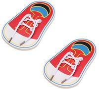 Cawhui 2Pcs Wooden Lacing Shoe, Shoe Lace Practice Board Threading Lacing Shoes Training Board Tying Practice Toddlers Early Learning Educational Fine Motor Skills Toy (Red White)