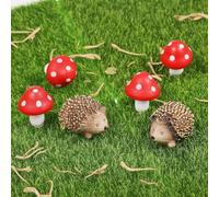 Cawhui 6 Pcs Fairy Wild Garden Accessories Mini Hedgehogs and Mushroom Statue Micro Landscape Plant Pots Bonsai Craft Decor Miniature Mushroom Figurines Hedgehogs Outdoor Mushroom Figurine for Garden