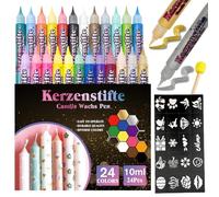 CAwished 10ml Candle Painting Set with Cut-out Stickers and Sponge Tools Candle Wax Pens for Ideal for Candle Decorating & Designing Color (24 colors)
