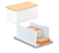 CAWIU Bread Cutter for Homemade Bread with Bread Box, Foldable Bread Cutter with Crumb Bowl, Adjustable Wide Bread Cutting Guide for Bread, Sandwiches, Bagels and Cakes