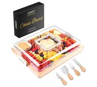 CAWIU Charcuterie Boards with Compartments, Bamboo Cutting Board with Lid & Handles for Cheese, Meat, Snacks, Fruits & Veggies - Great Bridal Shower, Wedding, Housewarming Gift (White, 1 Compartment)