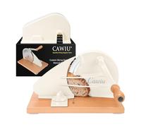 CAWIU Upgraded Manual Bread Slicer for Homemade Sourdough Bread - Adjustable Thickness Bread Cutter with Hand Crank, Suction Cups, Slicing Guide, Scale Line & Cover, for Perfect Even Slices (Cream)
