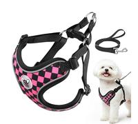 Cawjug Adjustable Dog Harness Small Dog, Soft Mesh Pink Dog Puppy Harness and Lead Sets, Not Pull Small Dog Harness with Reflective strip (Pink, M)