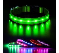CAWJUG Light up Dog Collar, Rechargeable LED Dog Collar with 3 Glowing Modes, Adjustable Flashing Dog Collar for Small Medium Large Dogs(Green, L)