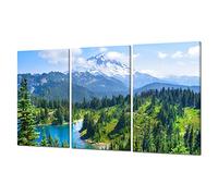 Cawpom Washington US Wall Art Mount Rainier National Park Wall Decor Picture Canvas Printed Natural Landscape Poster Lake Paintings Stretched Frame Home Bedroom Decoration 3 Panels(54x30 inches)