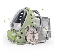 Cawypety Expandable Cat Backpack,Cat Bubble Backpack Carrier for Carrying Cats, Pets and Small Dogs,Airline-Approved,Designed for Travel, Hiking, Walking,Car (Square Expandable-Green)