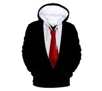 Caxndycing Blazer Men's 3D Digital Printed Hoodie Fake Two Suit Jacket with Hood Fake Ties Bow Tie Pullover with Drawstring Creative Casual Hoodie Gifts for Men, blue, L