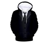 Caxndycing Blazer Men's 3D Digital Printed Hoodie Fake Two Suit Jacket with Hood Fake Ties Bow Tie Pullover with Drawstring Creative Casual Hoodie Gifts for Men, black, S