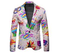 Caxndycing Blazer Men's Slim Fit Colourful Jacket Party Sporty Suit Jacket Colourful Printed Business Jacket Lightly Tailored Jacket Multicoloured Transition Jacket Carnival Leisure Jacket, bright