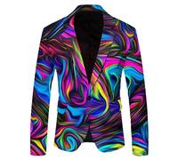 Caxndycing Blazer Men's Slim Fit Colourful Jacket Party Sporty Suit Jacket Colourful Printed Business Jacket Lightly Tailored Jacket Multicoloured Transition Jacket Carnival Leisure Jacket