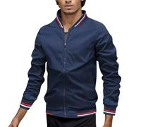 Caxndycing Bomber Jacket Men's Cotton Lined College Jacket Winter Warm Transition Jacket Zip Stand-Up Collar Sweat Jacket Elastic Ribbed Cuffs Hem Sports Jacket Windproof Wind Jacket, navy, L