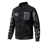 Caxndycing Bomber Jacket Men's Leather Patchwork Baseball Jacket Tom Hardy Venom Letterman Varsity Bomber Jacket Pilot Jacket Lightweight Stand-Up Collar Sporty Aviator Jacket Embroidery Wind Jacket