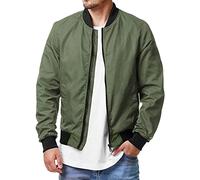 Caxndycing Bomber Jacket Men's Lightweight Thin Flight Jacket Large Sizes Plain Men's Jacket with Zip Autumn Winter Casual Sweat Jacket Leisure Jacket Stand-Up Collar Transition Jacket, Army Green, XL