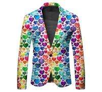 Caxndycing Colourful Jacket Men's Long Sleeve Festival Outfit Suit Printed Colourful Blazer Carnival Costume Men's Leisure Jacket Rainbow Funky Suit Jacket Disco Ball Fancy Dress Costume,