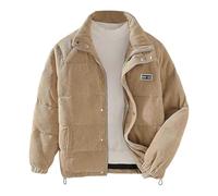 Caxndycing Corduroy Men's Winter Jacket Comfortable Hooded Jacket Casual Puffer Jacket Basic Transition Jacket Outdoor Softshell Jacket Cord Clothing Outdoor Softshell Jacket, khaki, 3XL