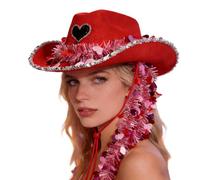 Caxndycing Cowboy Hat Unisex Romantic Glitter Look with Sequins for Valentine's Day Stage Show Performance Women Men Carnival Party