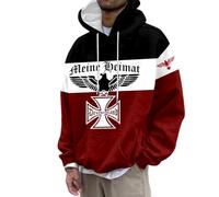 Caxndycing German Eagle Print Hoodie Sporty Sweatshirt with Hood Oversize Pullover Classic Hoodie Long Sleeve Germany Flag Jacket, 01 Red, S