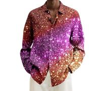 Caxndycing Glitter Shirt Men's Sequin Shirt Metallic Shiny Slim Fit Satin Long Sleeve Shirt Casual Business Shirts for Carnival Night Club Casual Shirt 70s Disco Party Fancy Dress Costumes, purple, XL