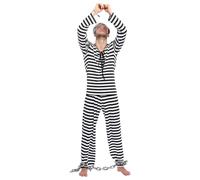 Caxndycing Halloween Convict Costume Men's Black White Prisoner Prisoner Outfit Prison Costume Cosplay Carnival Jumpsuit Fancy Dress Costumes