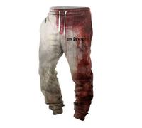 Caxndycing Halloween Costume Men's Problem Solved Trousers Airy Bloody Fabric Trousers Wide Culotte Lightweight Summer Trousers Muslin Pants Loose Casual Trousers Comfortable Slip-On Trousers with