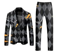 Caxndycing Halloween Suit Men's Blood Splash Horror Outfits Casual Crew Neck Blood Splash Pattern Blazer Trousers Horror Bloody Printed Jacket Suit Trousers Bloody Suits, black 1, L