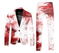 Caxndycing Halloween Suit Men's Blood Splash Horror Outfits Casual Crew Neck Blood Splash Pattern Blazer Trousers Horror Bloody Printed Jacket Suit Trousers Bloody Suits, Watermelon red, S