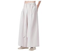 Caxndycing Harem Trousers Men's Trousers with Wide Leg Japanese Yoga Trousers Men's Japanese Plain Casual Trousers Hip Hop Baggy Trousers Japanese Style Samurai Hakama Harem Trousers, White, L