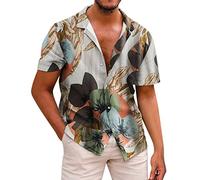 Caxndycing Hawaiian Shirt Men's Summer Shirt Novelty Hawaiian Shirt Short Sleeve Button Down Hawaiian Shirt Regular Fit Print Shirt Holiday Summer Flower Printed Beach Shirt Button-Down Shirt for