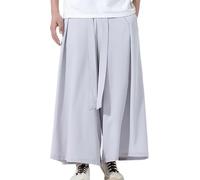 Caxndycing Ice Silk Trousers Men's Skirt Wide Leg Casual Trousers Plain Samurai Hakama Harem Trousers Loose Fit Summer Trousers Baggy Streetwear Japanese Kilt, light grey, 3XL