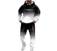 Caxndycing Jogging Suit Men's Colour Gradient Tracksuit with Los Angeles Graphic Creative Letters Hoodie and Tracksuit Bottoms Stes Gym Bodybuilding Sports Suit, black, XL