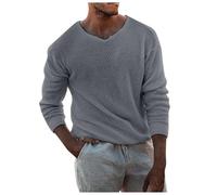 Caxndycing Knitted Jumper Men's Chunky Knit Ribbed Men's Pullover Basic Knitted Sweatshirt Leisure Business Loose Sweater Winter Modern Men's Long Sleeve Shirts Crew Neck Knitted Troyer, gray, L